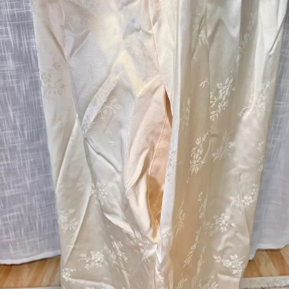 Vintage Oscar De La Renta Neiman Marcus Night Gown S Yellow Floral Satin Lace